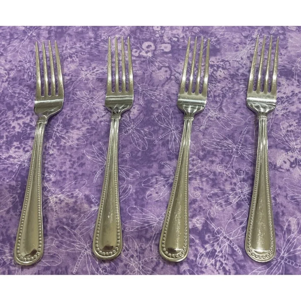Reed & Barton Kendall Stainless Dinner Forks 4 Piece Set Beaded Outline Flatware